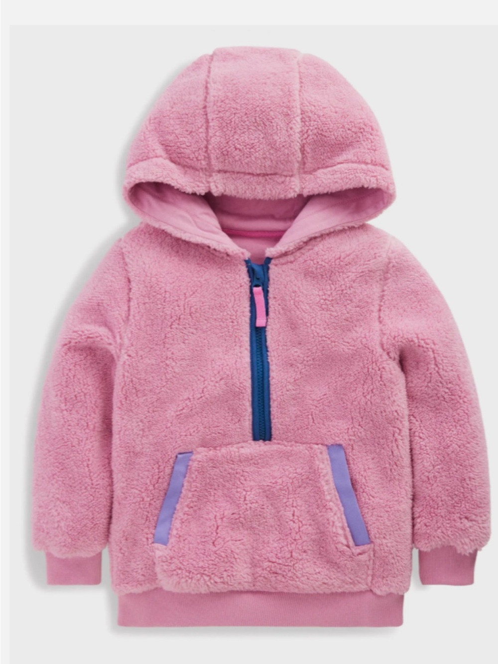 Mini Boden Girl's Cosy Fleece Half Zip Hoodie Pink Haze Size 3-4Y NWT